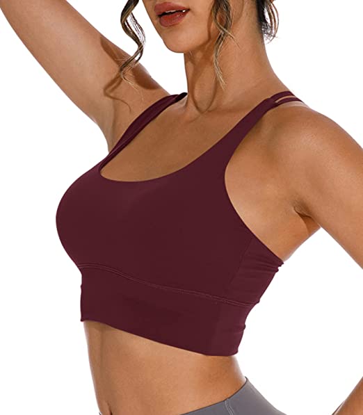 Photo 1 of Glorto Women's Strappy Sports Bras Padded Sports Bra Criss Cross Back Yoga Bra High Impact Athletic Running Workout Top
