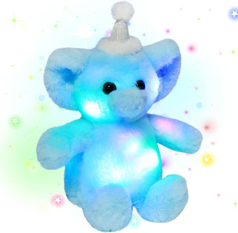 Photo 1 of Easfan Light Up Elephant LED Stuffed Animal Glowing Soft Plush Toy with Colorful Night Lights Adorable Birthday for Kids Toddlers Boys Girls Blue,13 ”
