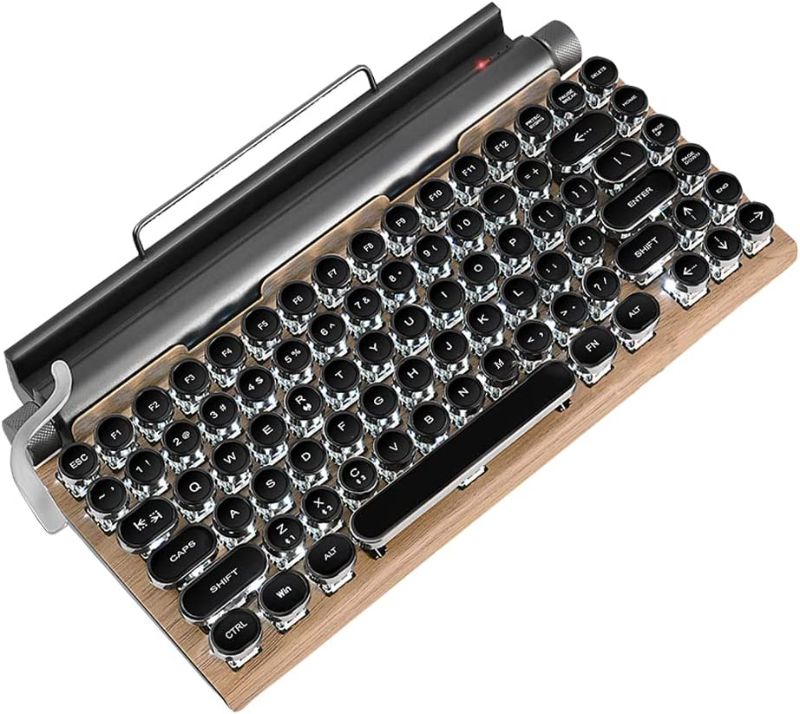 Photo 1 of 83-Key Mechanical Keyboard dot Retro Typewriter Mechanical Keyboard Wireless Bluetooth Keyboard, Keyboard Gaming Mechanical,Anti-ghosting Blue Switch Mechanical Keyboard (Wood Color)