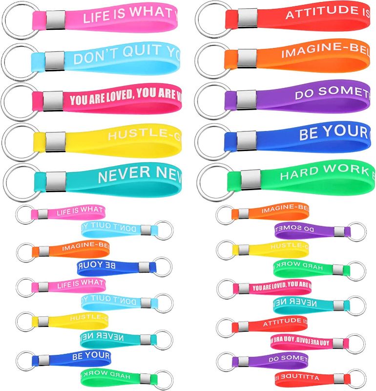 Photo 1 of 30 Pcs Inspirational Quote Keychains Silicone Rubber Key Rings Motivational Bracelet Key Chains with Inspirational Messages