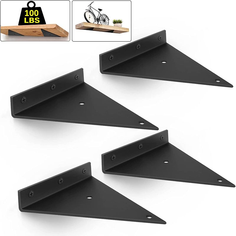 Photo 1 of 4 Pack Shelf Brackets, Triangle Shelf Bracket- 6 Inch for DIY Shelves,Upgraded 100 LBS Heavy Duty Floating Shelf Brackets Hardware, Hidden Shelves Support, Screws, Bubble Level & Wall Plugs Included