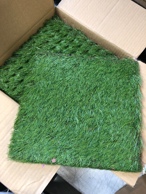 Photo 2 of XLX TURF Artificial Grass Tiles Interlocking Turf Deck Set 9 Pack - 12"x12" Synthetic Fake Grass Self-draining Mat Flooring Decor Pad for Dog Pet Indoor Outdoor 9 Piece