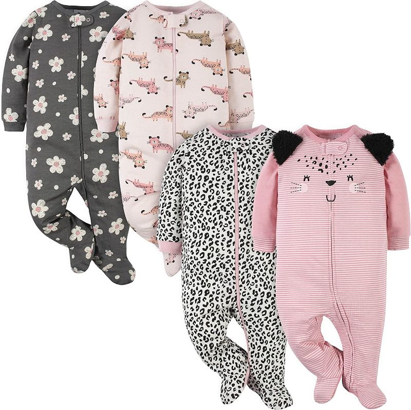 Photo 1 of Gerber Baby Girls' 4 Pack Sleep 'N Play Footie UNKNOWN SIZE LOOKS LIKE NEWBORN OR 0-3 MONTHS 