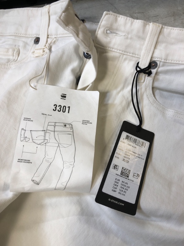 Photo 3 of G-Star RAW Mens 3301 Slim Jeans - White Cotton - Size 30W/32L