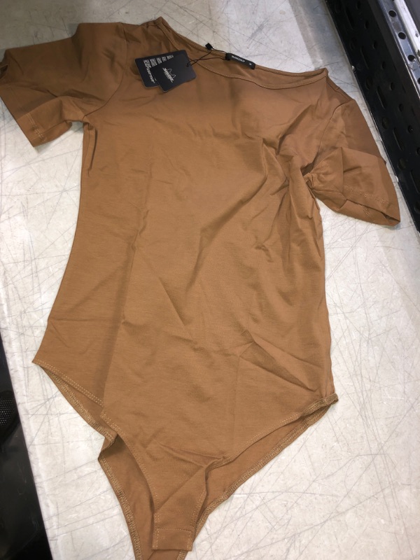 Photo 2 of **IN BROWN!!~ MANGDIUP Women's Round Collar Long Sleeve Short Sleeve Basic Elastic Bodysuit Jumpsuit SIZE MEDIUM 