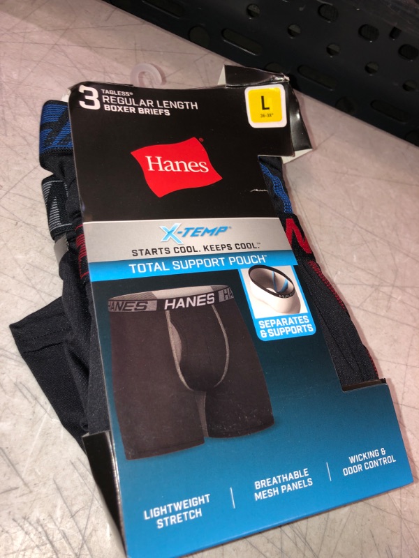 Photo 2 of Hanes Total Support Pouch Men's Boxer Briefs Pack, X-Temp Cooling, Anti-Chafing, Moisture-Wicking Underwear, Trunks Available Regular Leg Boxer Brief - Black Large