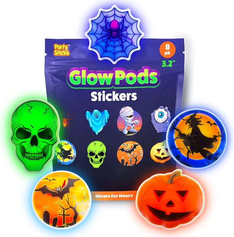Photo 1 of 5 pack ---PartySticks Glow Pods Stickers for Kids - Glow in the Dark Puffy Stickers Pack, Party Supplies, and Party Favors with 8 Glowing Monster Stickers and Adhesive Pads
