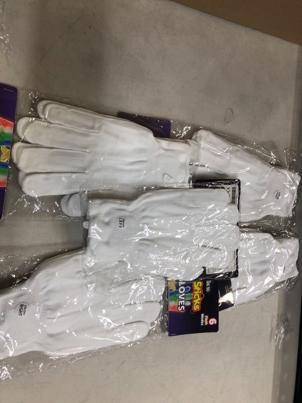 Photo 1 of 5 pairs ---Party Sticks LED Gloves Skeleton Light Up Gloves for Kids with 5 Colors and 6 Flashing LED Modes, LED Finger Lights Sensory Toy Glow in The Dark Gloves Kids Large, White 