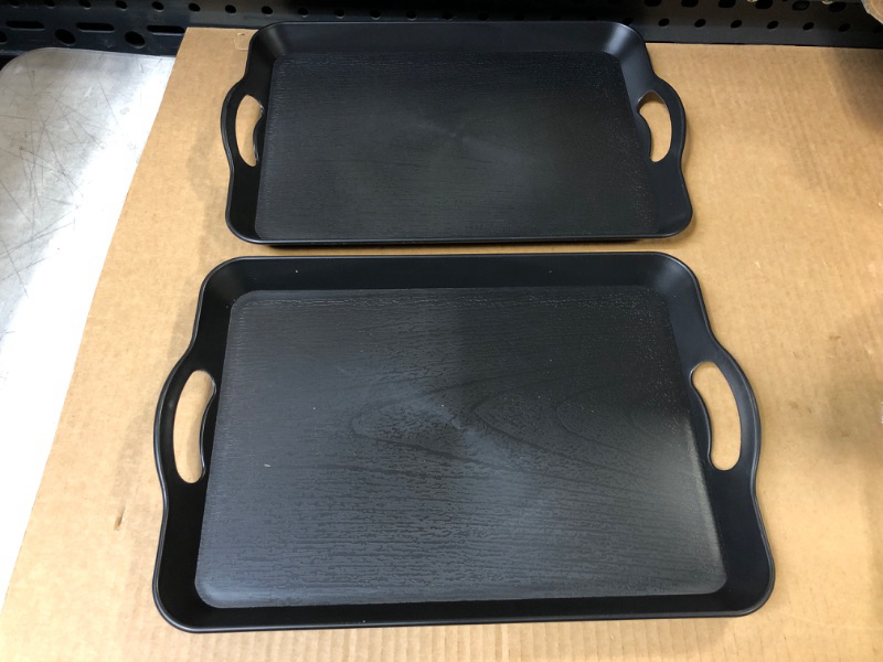 Photo 1 of 2Pack Black Plastic Serving Tray with Handles for Eating (16.5 x 11 in)