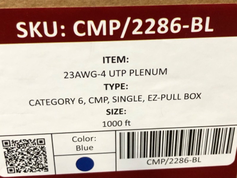 Photo 4 of CAT6 Plenum (CMP) Cable 1000FT | Network Analyzer Test Passed | 23AWG 4Pair, Solid 550MHz Network Cable 10Gigabit UTP, Available in Blue, White, Green, Gray, Black, Red & Yellow Color (Blue)