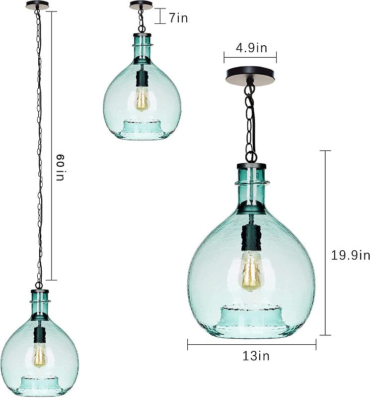 Photo 2 of 1 pc CASAMOTION Large Pendant Lighting Recycled Green Glass  Green 13 ‘’Diam---bulb not included 