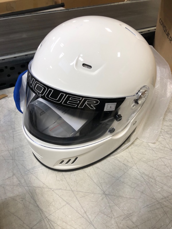 Photo 2 of Conquer Snell SA2020 Full Face Auto Racing Helmet Large White