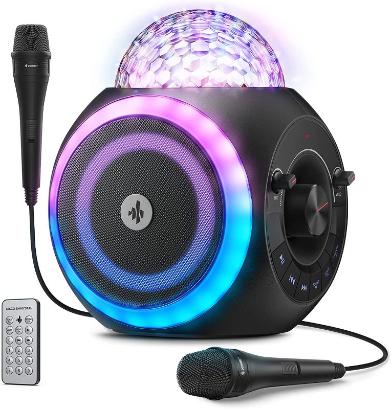 Photo 1 of Donner Portable Karaoke Machine for Adults/Kids w/ Disco Ball, Bluetooth PA Speaker System w/ 2 Microphones, 6 Voice Changer Effects&Autotune, 6 Party Light Effects, Remote Control - Disco-Shinystar
