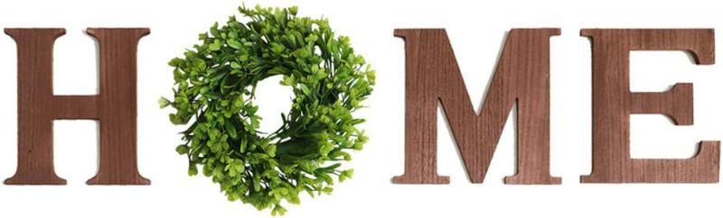 Photo 1 of Adeeing Wood Letters for Wall Decor Hanging Wooden Home Sign with Artificial Green Wreath Rustic Home Decor Farmhouse Wall Decor for Living Room Kitchen Apartment (Brown)
