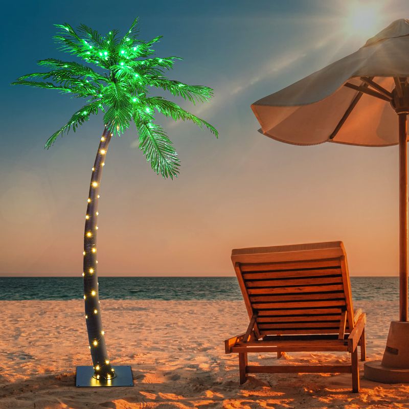 Photo 1 of [2022 Upgraded] Lighted Palm Tree 7FT 96+56 LED Artificial Palm Tree Lights for Decoration Outdoor and Indoors Tiki Bar Christmas Patio Pool