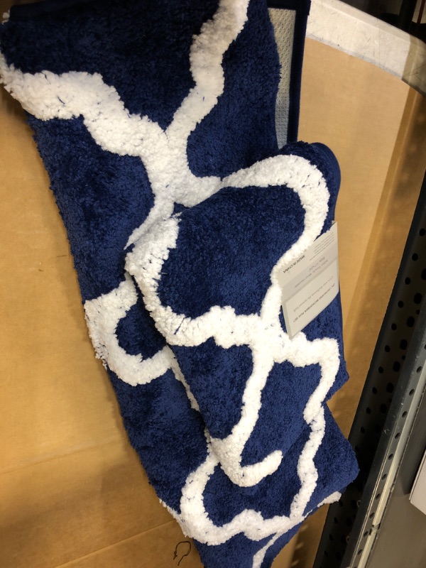 Photo 2 of 2 Pieces Bathroom Rugs-Non-Slip Microfiber Bath Mat, ?Navy/White 32×20 inch, 24×17 inch?  