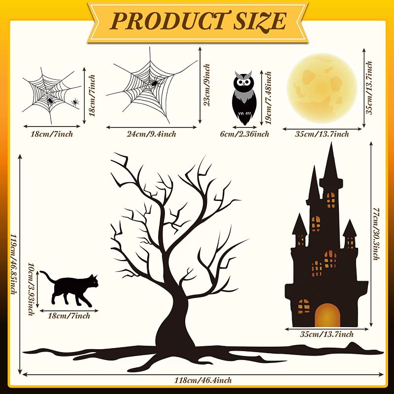 Photo 2 of 4 Sheet Halloween Window Clings Halloween Glass Decals Bat Witch Spider Pumpkin Removable Wall Decal Halloween Window Stickers Spooky Window Decals for Glass Windows Holiday Wall Stickers for Door
