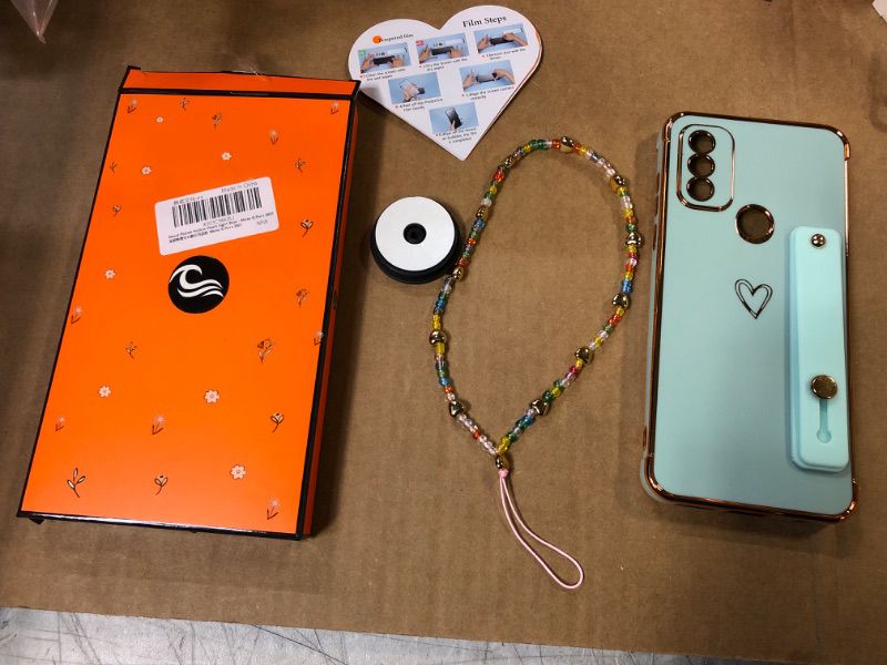 Photo 2 of Likiyami (3in1) for Motorola Moto G Pure 2021 Case Heart Women Girls Girly Cute Luxury Pretty with Stand Phone Cases Green and Gold Love Hearts Aesthetic Cover+Screen+Chain for Moto G Pure 2021 6.5"
