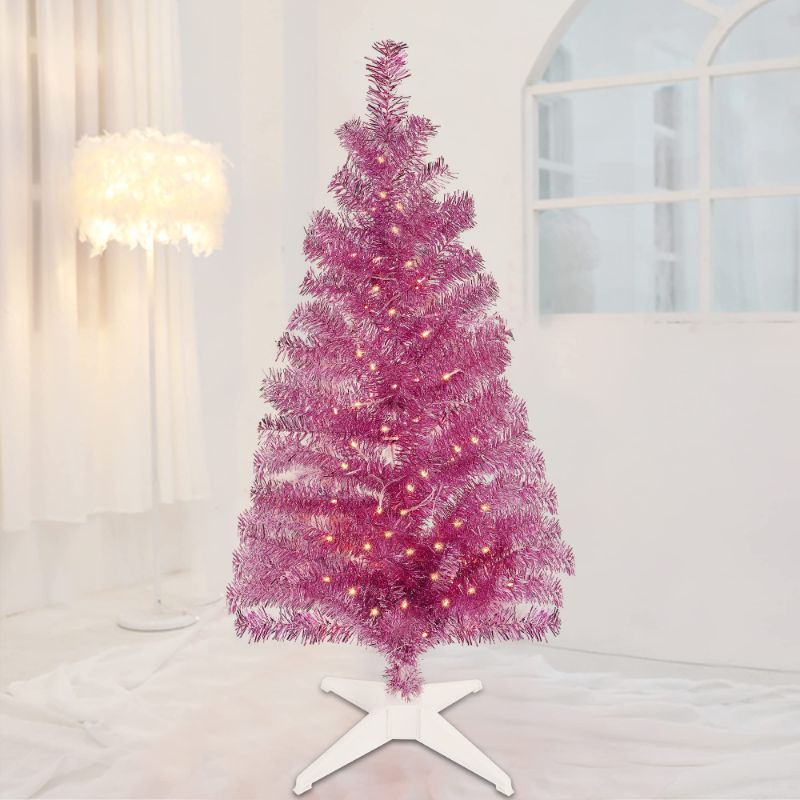 Photo 1 of 4ft  Artificial Christmas Tree, Pink m----batteries operated 
