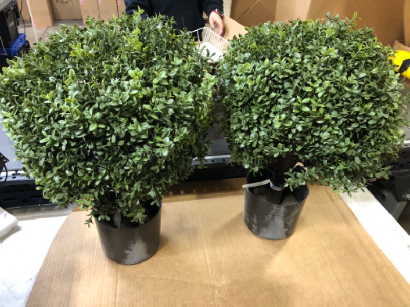 Photo 2 of 2'T 19''D Topiaries Trees Artificial Outdoors 2 Pack Fake Boxwood Bushes Outside Potted Tree
