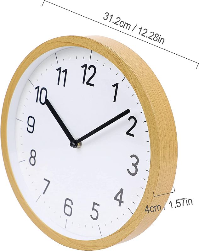 Photo 1 of BIOINLIVING Wall Clock 12 Inch Wooded Round Silent Wall Clocks Large Battery Operated Non-Ticking White Clock for Living Room Kitchen Bedroom Office Home School
