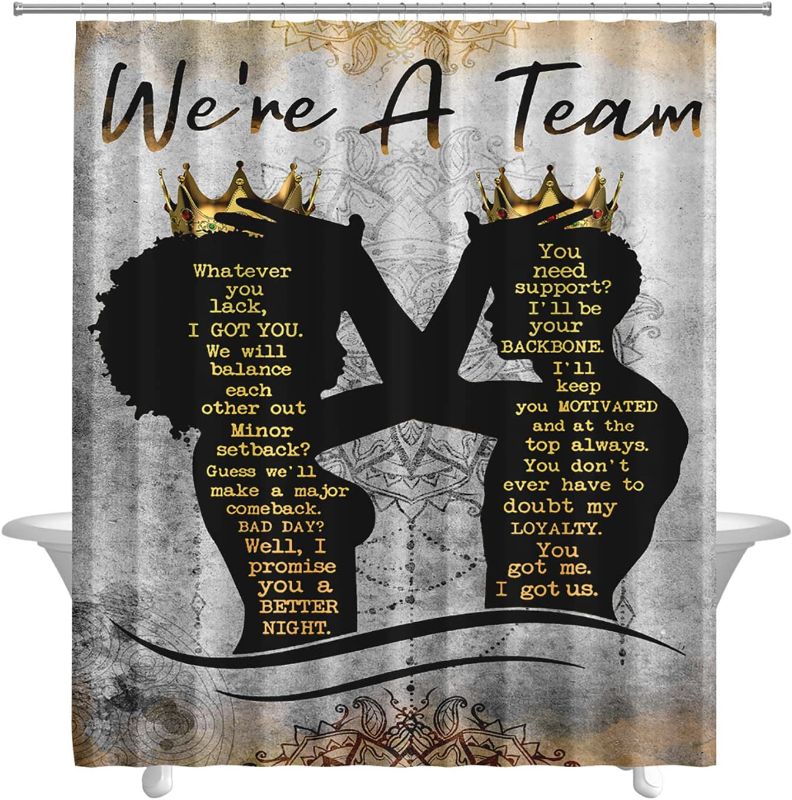 Photo 1 of African American Shower Curtain Black King And Queen Inspirational Quotes Shower Curtains 72x72 Inch Waterproof Polyester Fabric Afro African Black Girl Bathroom Curtain With HooksBathroom Decor
