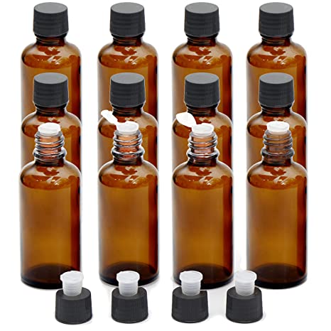 Photo 1 of Youngever Essential Oils Bottles, 16 Pack 2 Ounce Amber Glass Vials Bottles with Orifice Reducers and Black Caps