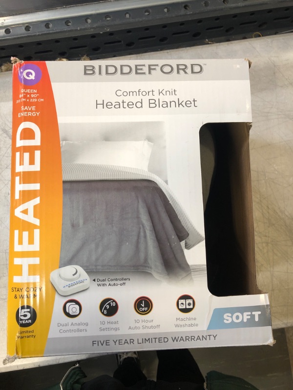 Photo 2 of Biddeford Blankets Comfort Knit Electric Heated Blanket with Analog Controller, Queen, Grey Queen Grey