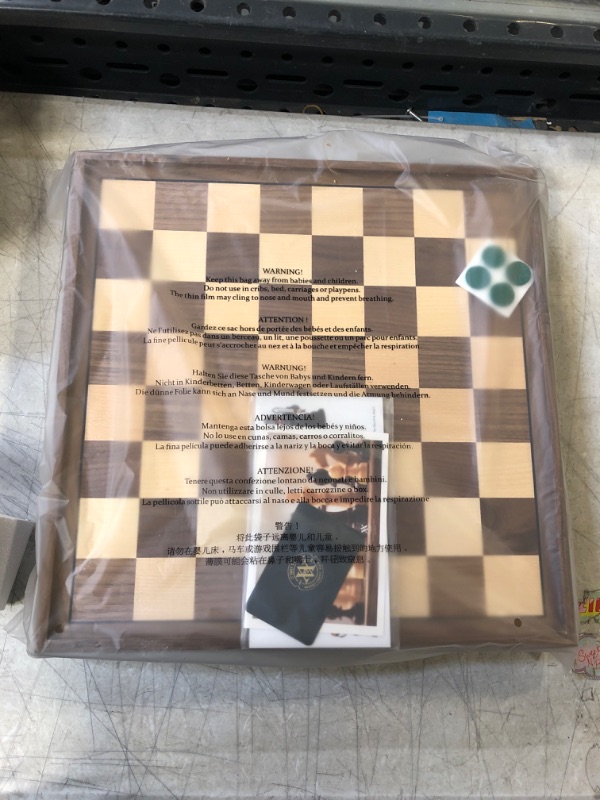 Photo 2 of A&A 15 inch Walnut Wooden Chess & Checkers Set w/ Storage Drawer /Weighted Chess Pieces - 3.0 inch King Height/ Walnut Box w/Walnut & Maple Inlay / 2 Extra Queen / Classic 2 in 1 Board Games Weighted Pieces w/ Walnut Box