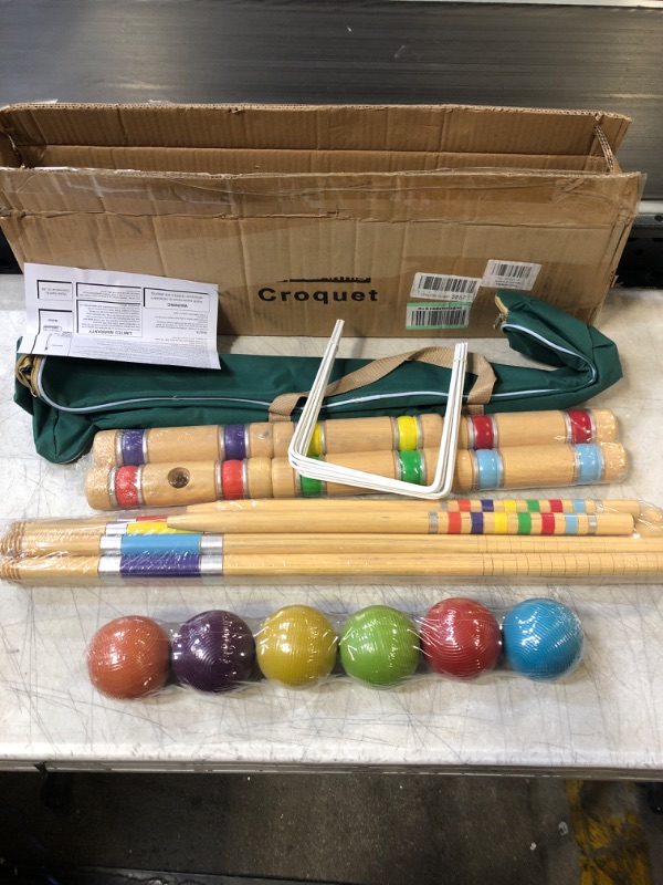Photo 2 of ApudArmis Six Player Croquet Set with Premiun Rubber Wooden Mallets 28In,Colored Ball,Wickets,Stakes - Lawn Backyard Game Set for Adults/Teenagers/Family (Large Carry Bag Including)