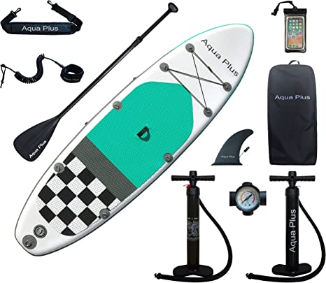 Photo 1 of Aqua Plus 6inches Thick Inflatable SUP for All Skill Levels Stand Up Paddle Board,Paddle,Double Action Pump,ISUP Travel Backpack, Leash,Shoulder Strap,Youth,Adult Inflatable Paddle Board