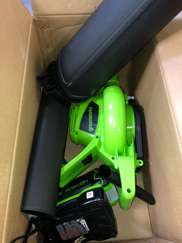 Photo 2 of Greenworks 40V 185 MPH Variable Speed Cordless Leaf Blower/Vacuum, 4.0Ah Battery and Charger Included 24322 & 40V 2.0 AH Lithium Ion Battery 29462