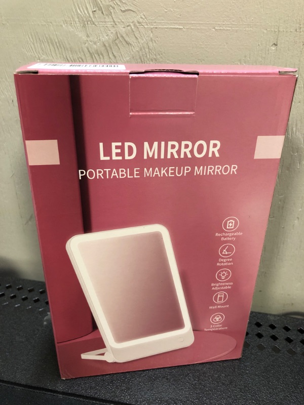Photo 2 of 8.34"L x 5.15"W inches WIZCHARK Lighted Folding Travel Mirror, USB Rechargeable Makeup Mirror, 3 Color Lighting Modes Travel Mirror, 180 Rotating Adjustable LED Vanity Mirror for Desktop and Bathroom (Suitable for Hanging and Mounting)

 