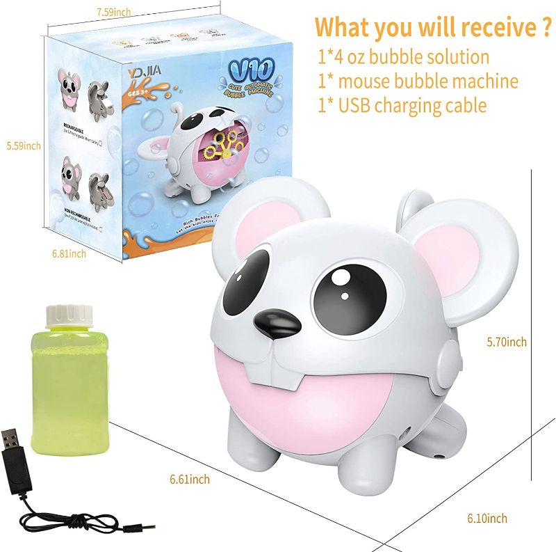 Photo 1 of Bubble Machine with Bubble Solution,Automatic Electric Cartoon Mouse Bubble Maker,USB Rechargeable Portable Fun Bubble Blower Blowing Toy for Kids Boys Girls Toddler Outside Backyard Beach Summer Game
