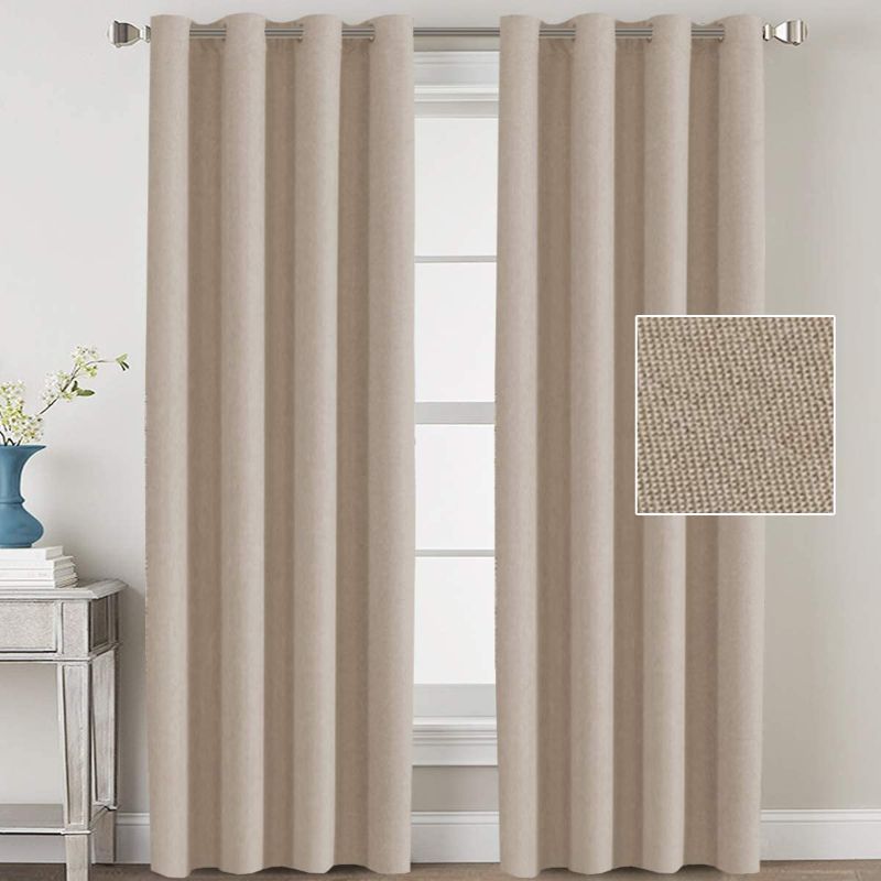 Photo 1 of  Linen Blackout Curtains 52x108 inches Long for Bedroom / Living Room Thermal Insulated Grommet Curtain Drapes Primitive Textured Linen Burlap Effect Window Draperies 2 Panels - Light Taupe
