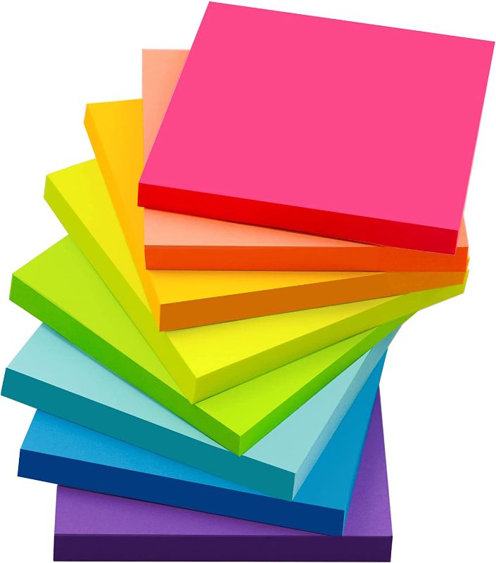 Photo 2 of (8 Pack) Sticky Notes 3 x 3 in , 8 Colors Post Self Sticky Notes Pad Its , Bright Post Stickies Colorful Sticky Notes for Office, Home, School, Meeting, 84 Sheets/pad
