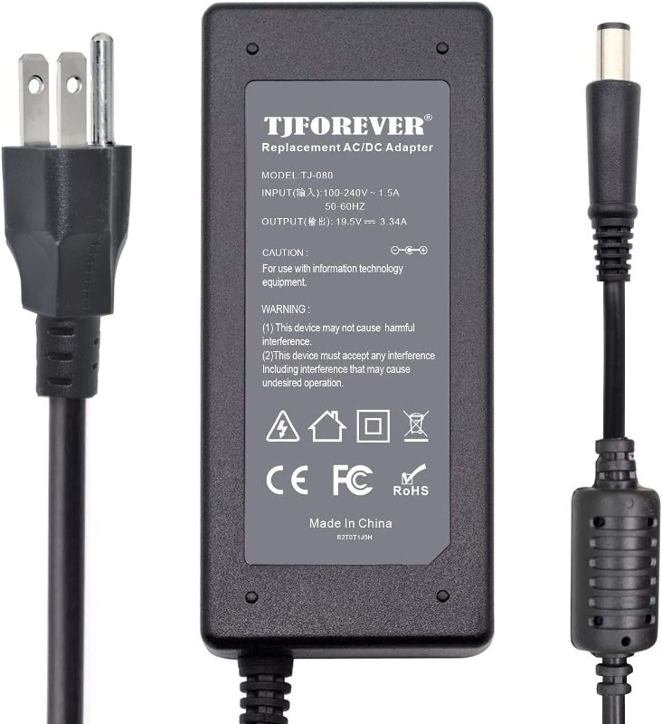 Photo 1 of TJFOREVER 65W Laptop Charger Compatible with Dell Latitude, in spiron, XPS, Chromebook Notebook(LA65NS2-01 HA65NS5-00) 19.5V 3.34A(Connector: 7.4x5.0mm)
