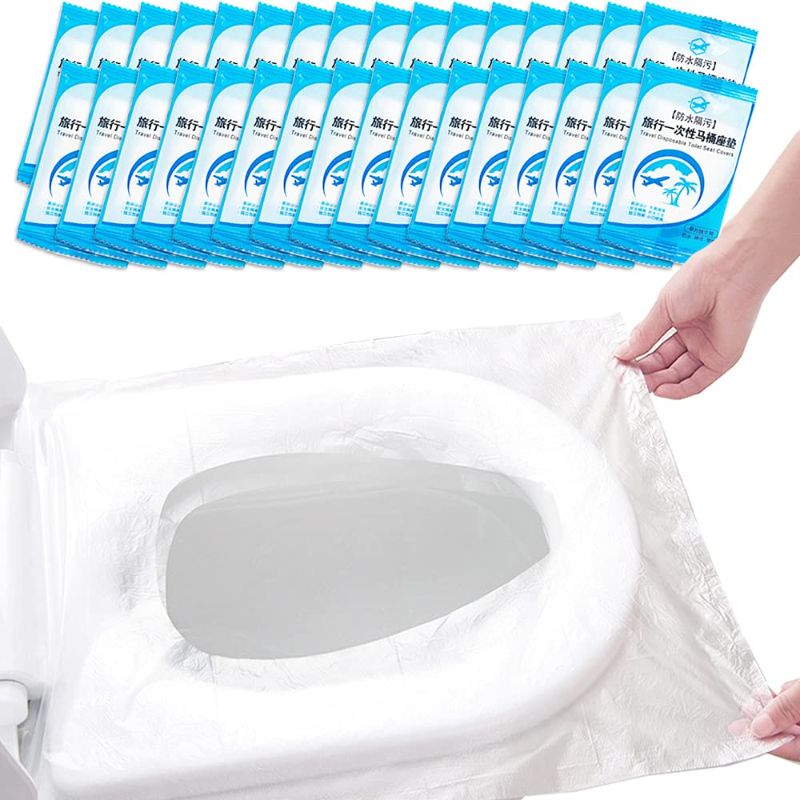Photo 1 of 100 Pcs Disposable Plastic Toilet Seat Covers,Portable Travel Potty Seat Protectors for Toddler Potty Training,Pregnant Mom,Adult,Individually Wrapped
