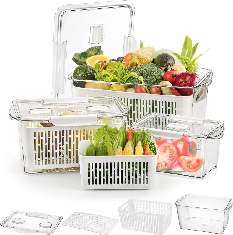 Photo 2 of ***SEE NOTES***Cedilis 3 Pack Plastic Produce Saver Container, Vegetable Storage Containers for Refrigerator, Fruit Storage Organizer Bins with Divider, Fridge Container Box, White?Not Dishwasher Safe