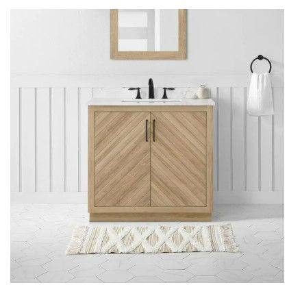 Photo 1 of **PARTS ONLY/NON-REFUNDABLE**
Huckleberry 36 in. W x 19 in. D x 34 in. H Single Sink Bath Vanity in Weathered Tan with White Engineered Marble Top
