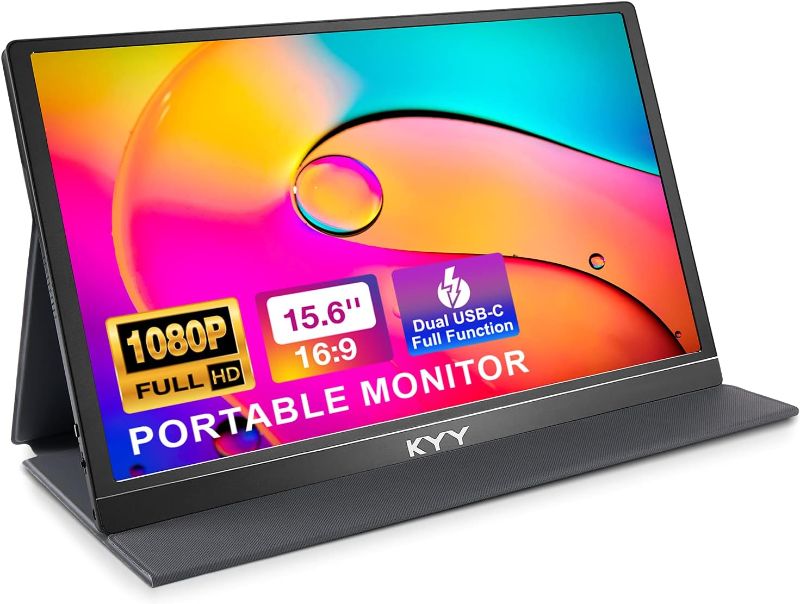 Photo 1 of KYY Portable Monitor 15.6'' 1080P FHD USB-C Laptop Monitors w/Smart Cover & Dual Speaker, HDMI Computer Display IPS HDR External Gaming Monitor for PC Phone Mac Xbox PS4 Switch[Upgraded]
