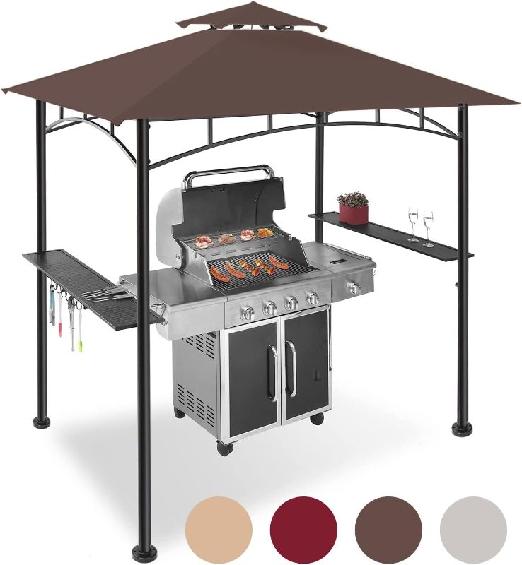 Photo 1 of FAB BASED 5x8 Grill Gazebo Canopy for Patio, Outdoor BBQ Gazebo with Shelves, Barbeque Grill Canopy (Brown)
