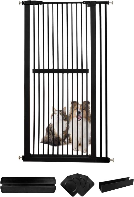 Photo 1 of Lumizone Extra Tall Pet Gate 61.02" High Pressure Mounted 34.06"-38.38" Extra Wide (9 Sizes) 1.37" Gap for Cat Dog Children Stairs Doorway Hallway No Drilling Auto-Close (34.06"-38.38", Black)
