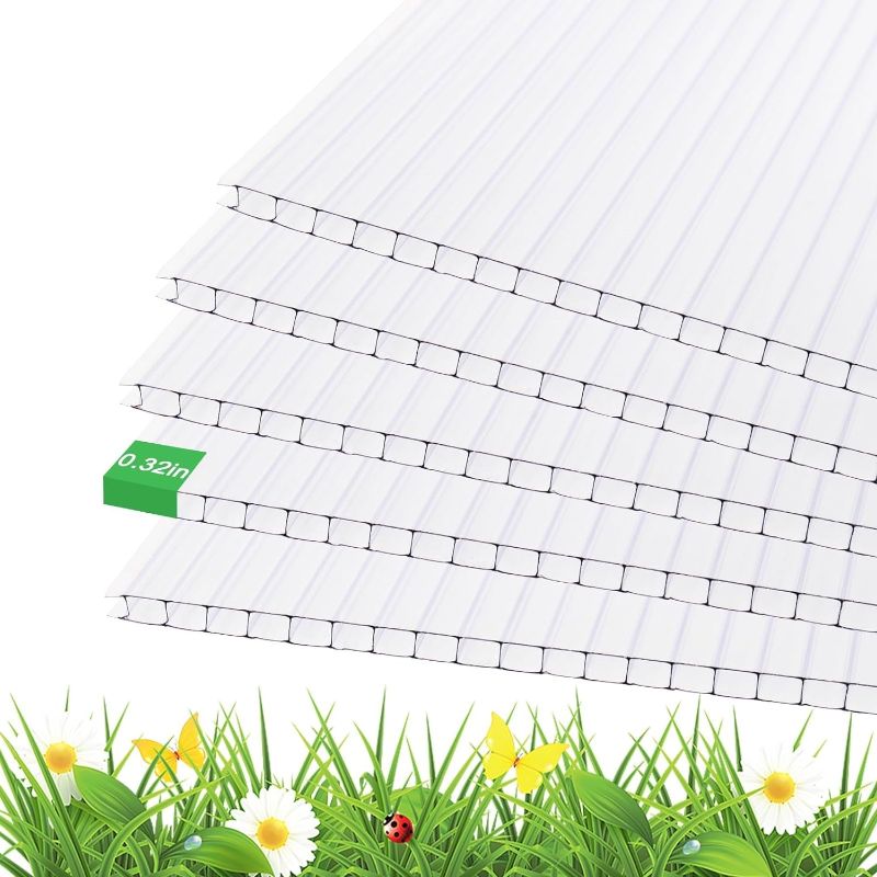 Photo 1 of 14pcs Polycarbonate Greenhouse Panels,0.32in Twin Wall Polycar Greenhouses Panels Waterproof UV Protected Reinforced Clear Sheets, Polycarbonate Panel for Outdoor,Patio, Backyard, Garden(4FT*2FT)
