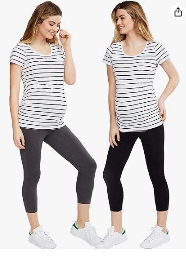 Photo 1 of Motherhood Maternity Women's Maternity Bump Start 2 Pack Under Belly Casual Leggings LARGE CROP LENGTH
