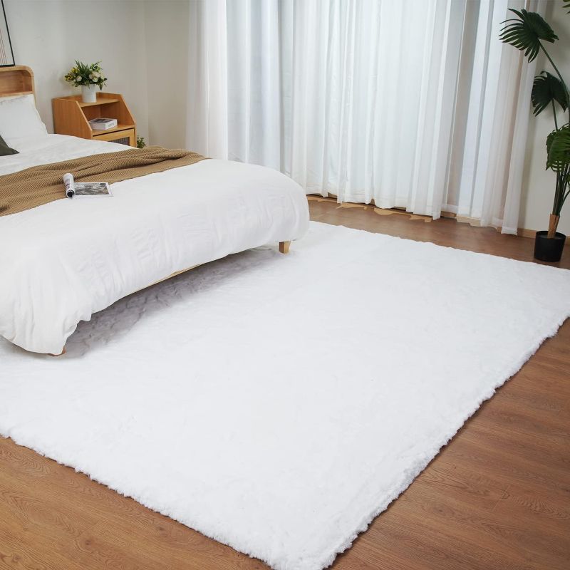 Photo 1 of  8x10, Machine Washable Area Rugs for Bedroom Fluffy Rugs for Living Room White 