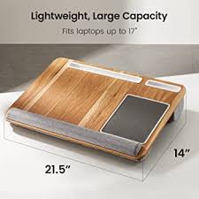 Photo 1 of Totnz Lap Desk, Home Office Laptop Desk Fits up to 17 inches Laptop with Mouse Pad, Wrist Pad, Tablet, Pen & Phone Holder, Laptop Stand for Reading, Writing and Working, Wood Grain (TZLD3)
