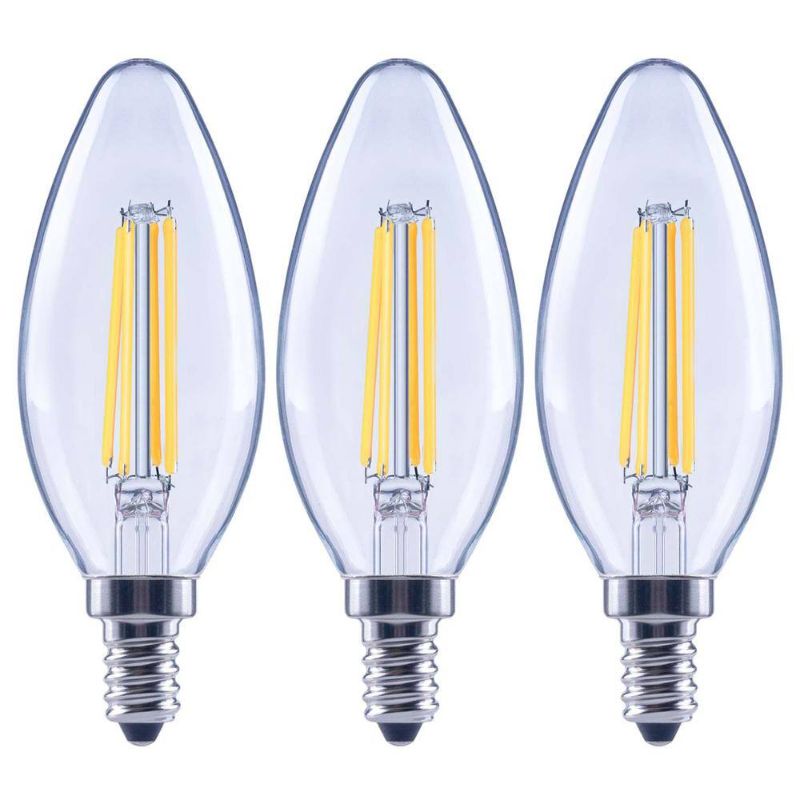Photo 1 of EcoSmart 100-Watt Equivalent B13 Dimmable Blunt Tip Clear Glass Candelabra Base LED Vintage Edison Light Bulb Daylight (3-Pack)
