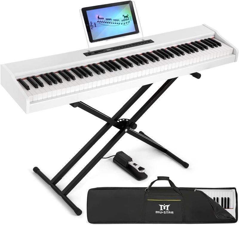 Photo 1 of (PARTS ONLY)MUSTAR Digital Piano 88 Weighted Keys with Stand Touch Sensitivity, Piano Keyboard 88 Keys Semi Weighted Electric Piano with Bluetooth Connection, Portable Case, Sustain Pedal, MDF, White
