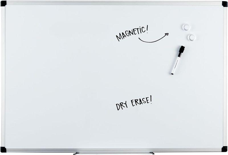 Photo 1 of Amazon Basics Magnetic Dry Erase White Board, 36 x 24-Inch, Aluminum Frame, Silver/White
